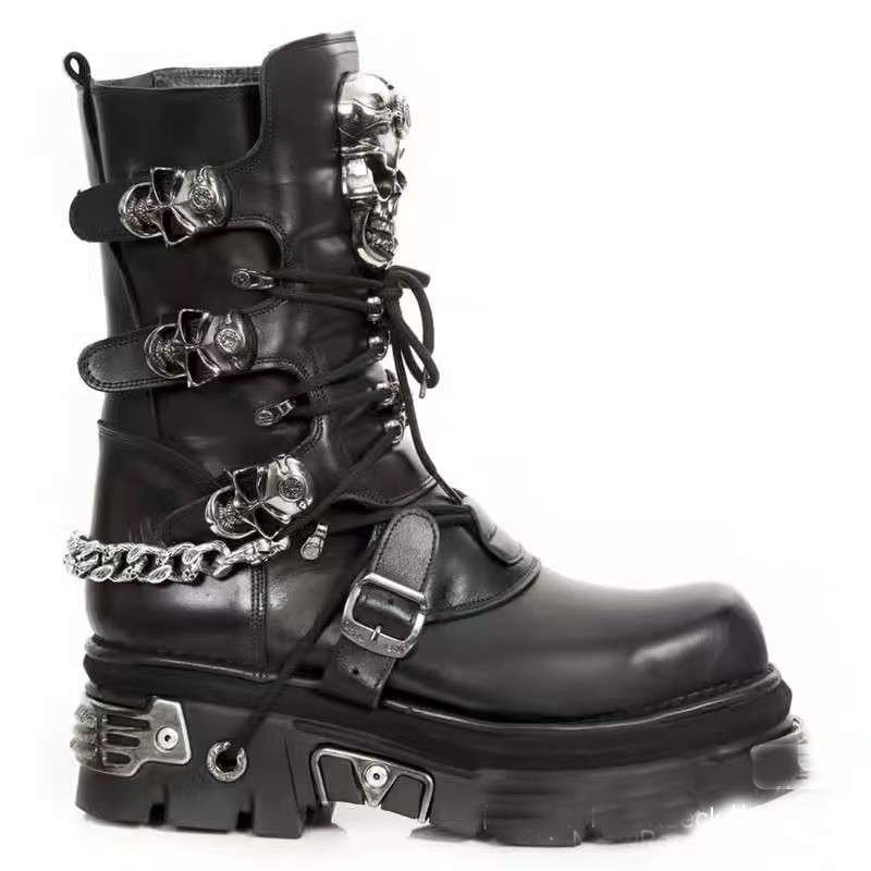 Motorcycle Chain - Mode heren lederen motorlaarzen Goth Skull