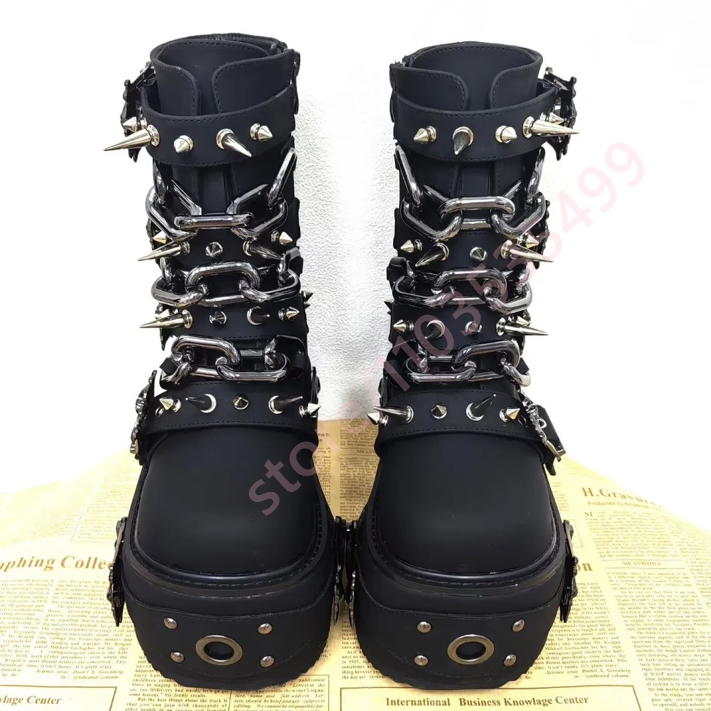 Motorcycle Chain - 2026 Gotische Zwarte Platform Enkellaarzen Dames
