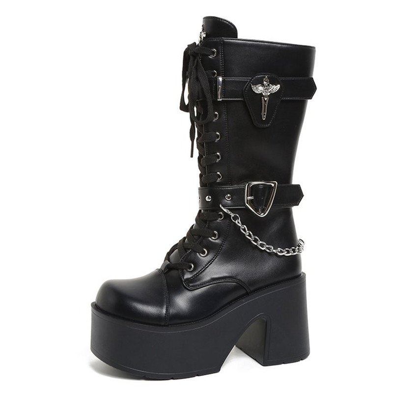 Motorcycle Chain - Goth Platform Chunky High Heel Halfhoge